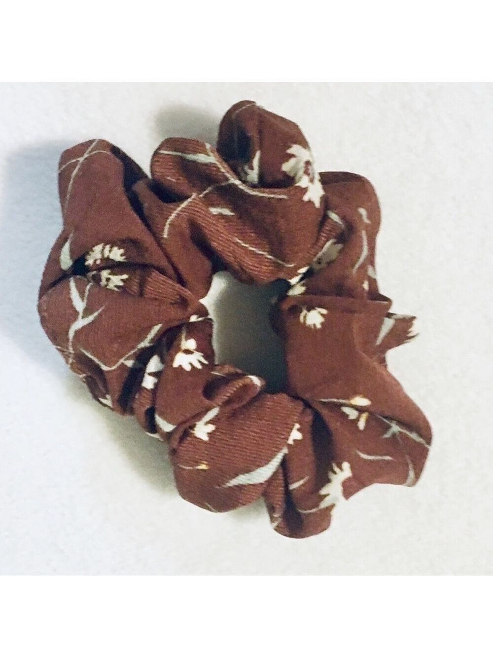 Chiffon Chocolate Brown Floral Hair Scrunchie NWOT - Picture 2 of 5